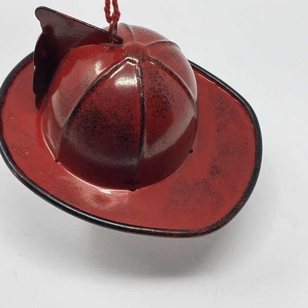 New Fireman Fire Hat CHRISTMAS Tree ORNAMENT Red Metal 4.5” Rescue Firewoman - Picture 2 of 10